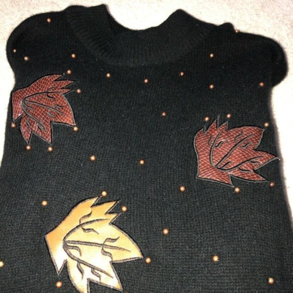 Vintage Sweater Evan Davies Lambs Wool‎ Angora Rabbit Hair Leaves Granny Core